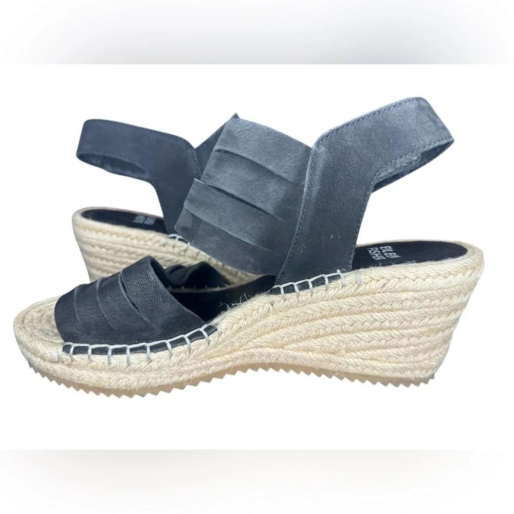 Eileen Fisher Largo Espadrille Suede Wedge Size 7.5 Black